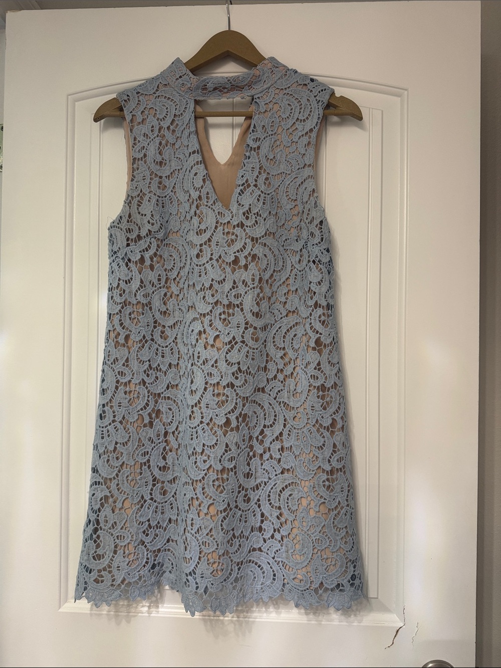 Blu Pepper Sleeveless Light Blue Lace Shift Dress